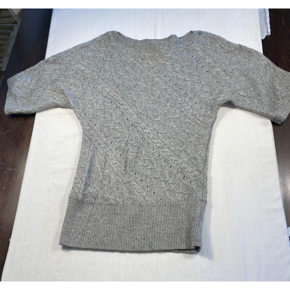 WHBM M Gray Wool Blend Cable Knit Tunic Sweater Quiet Luxury Dolman